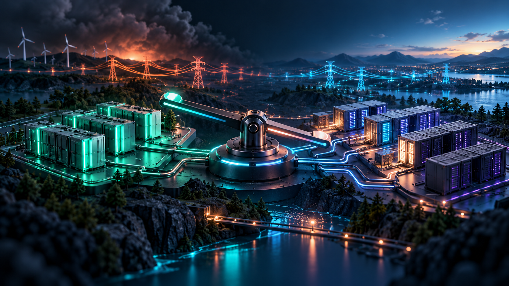 Concept illustration of flexible computing demand and utility curtailment obligations.
